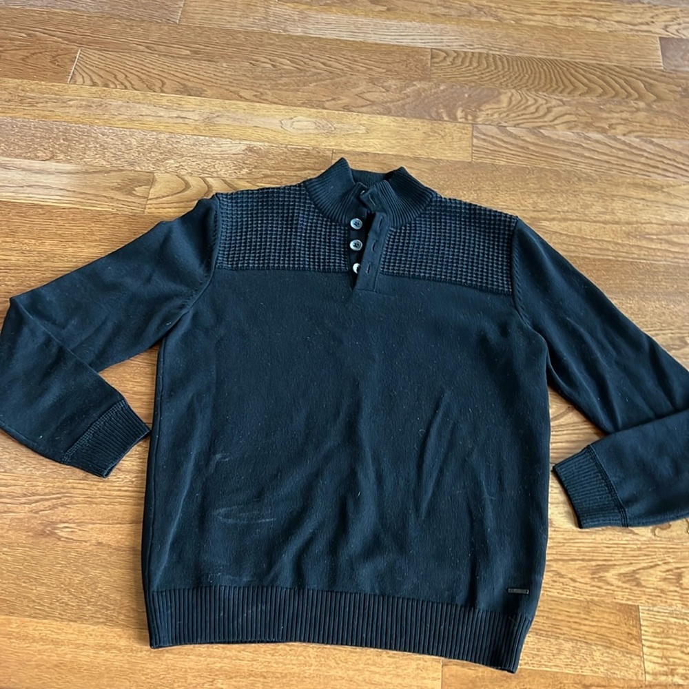 Black Hugo Boss lg reg fit extra fine merino long sleeve sweater button collar